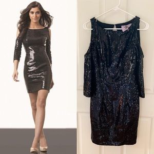 JS Collections Black Sequin Cold Shoulder Dress